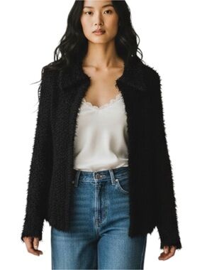 PUTUMAYO Vintage Black Furry Cardigan Sweater Size S Witchy WhimsiGoth